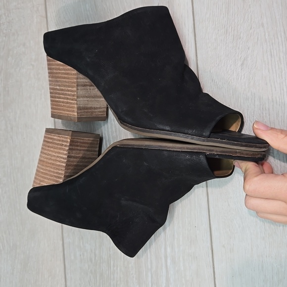 Lucky Brand Women Organza Black Suede Open Toe Mules Heels Sz 9M - Picture 9 of 13